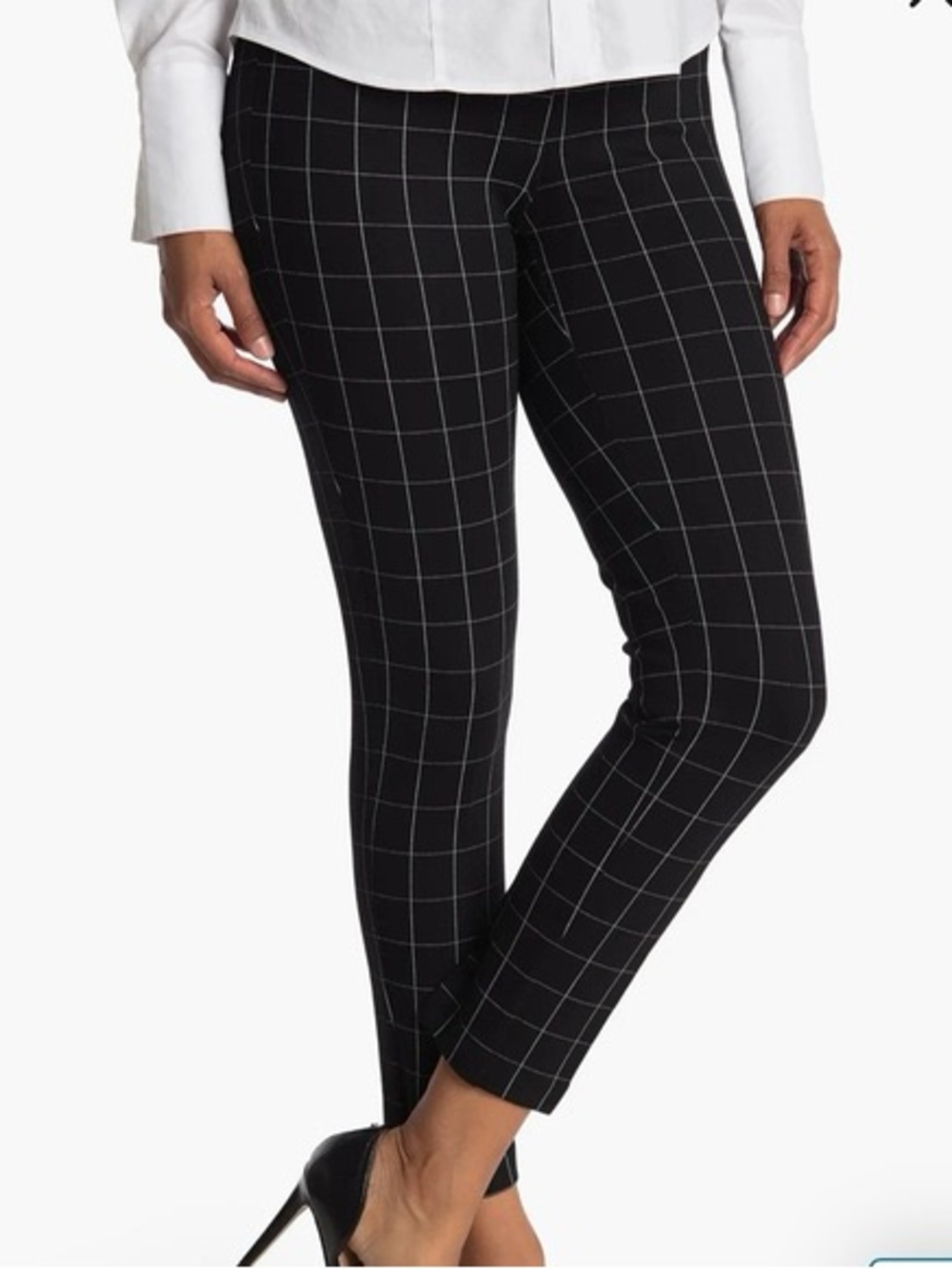 Amanda + Chelsea Black & White Grid Print Ankle Ponte Pants Size 2